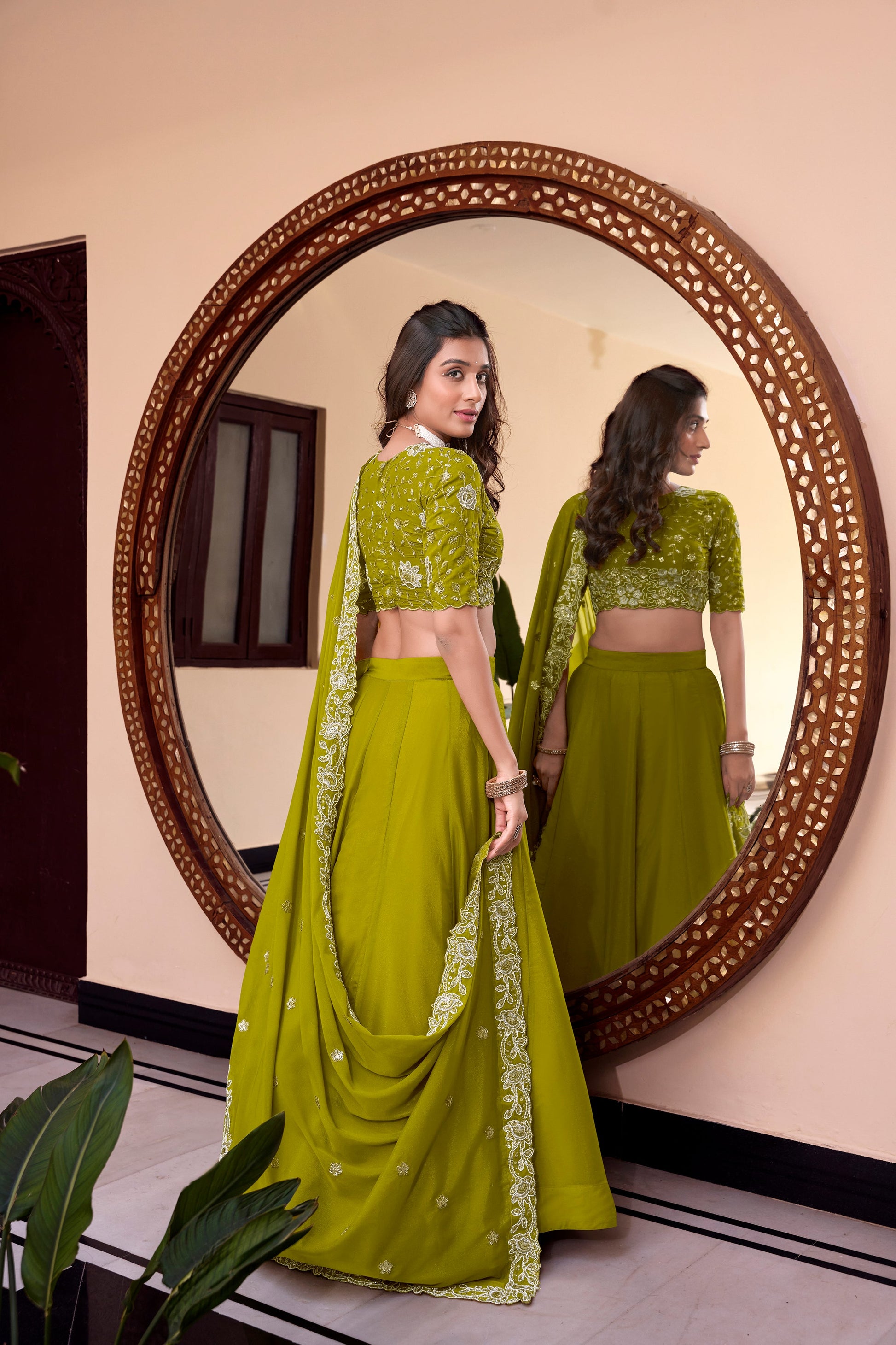 Lorenvalley Pink New Crush Embellishment With Pearl Coding And Sequins Embroidery Work Lehenga Choli with Dupatta | Swadesiicart