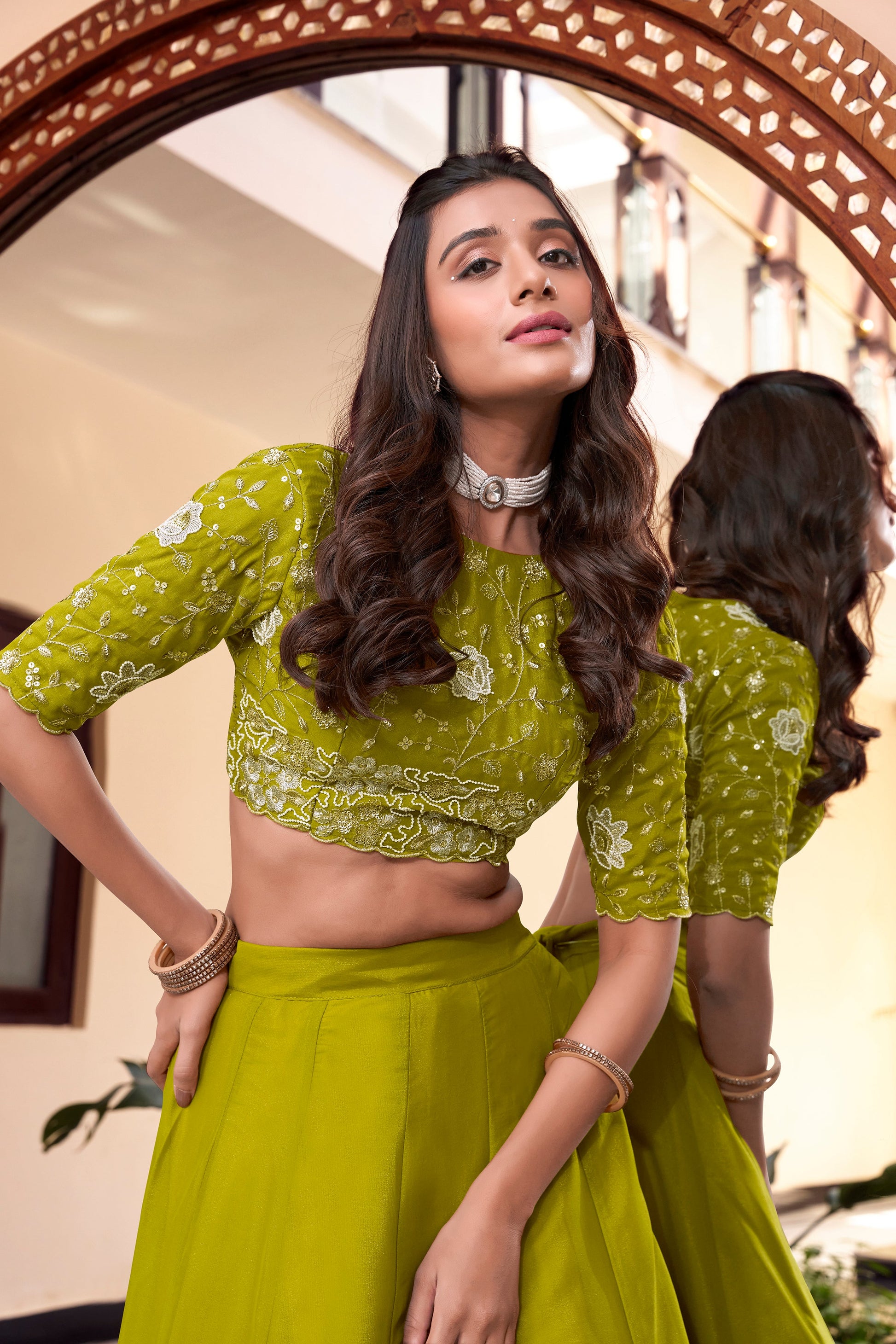 Lorenvalley Pink New Crush Embellishment With Pearl Coding And Sequins Embroidery Work Lehenga Choli with Dupatta | Swadesiicart
