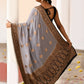 Joban Fashion Grey Crepe Chiffon Pure Handloom Banarasi Silk Saree | Swadesiicart