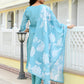 Vaasva Women Blue Kota Doria Embroidered Solid Kurta Set With Solid Pants & Printed Dupatta | Swadesiicart