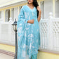 Vaasva Women Blue Kota Doria Embroidered Solid Kurta Set With Solid Pants & Printed Dupatta | Swadesiicart