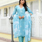 Vaasva Women Blue Kota Doria Embroidered Solid Kurta Set With Solid Pants & Printed Dupatta | Swadesiicart