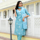 Vaasva Women Blue Kota Doria Embroidered Solid Kurta Set With Solid Pants & Printed Dupatta | Swadesiicart