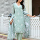 Vaasva Women Green Kota Doria Embroidered Solid Kurta Set With Solid Pants & Printed Dupatta | Swadesiicart