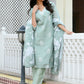 Vaasva Women Green Kota Doria Embroidered Solid Kurta Set With Solid Pants & Printed Dupatta | Swadesiicart