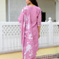 Vaasva Women Pink Kota Doria Embroidered Solid Kurta Set With Solid Pants & Printed Dupatta | Swadesiicart