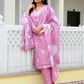 Vaasva Women Pink Kota Doria Embroidered Solid Kurta Set With Solid Pants & Printed Dupatta | Swadesiicart