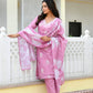 Vaasva Women Pink Kota Doria Embroidered Solid Kurta Set With Solid Pants & Printed Dupatta | Swadesiicart