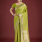 Monjolika Fashion Lime Green Colour Banarasi Silk Zari Weaving Classic Saree | Swadesiicart