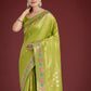 Monjolika Fashion Lime Green Colour Banarasi Silk Zari Weaving Classic Saree | Swadesiicart