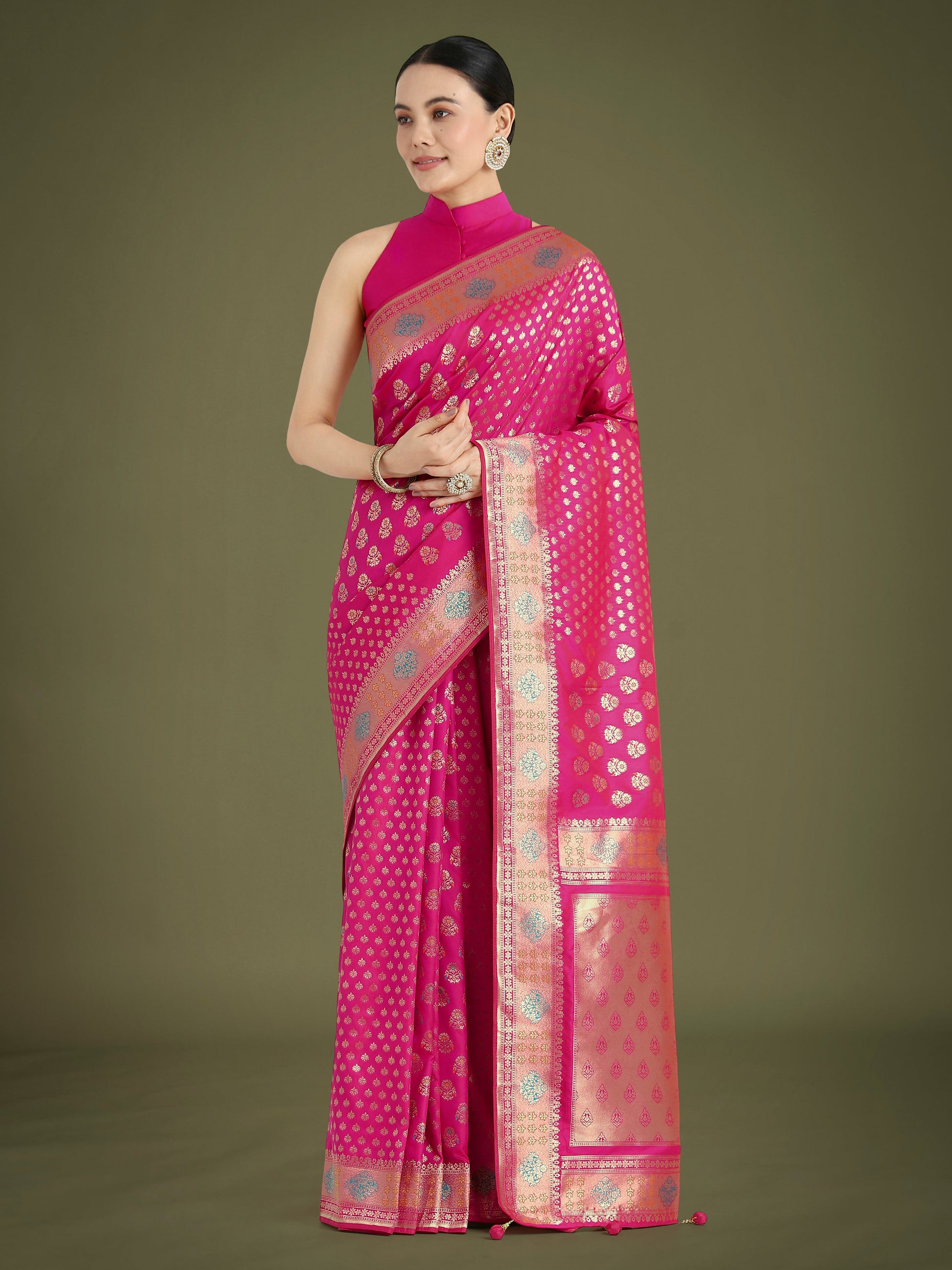 Monjolika Fashion Rani Pink Colour Banarasi Silk Zari Weaving Classic Saree | Swadesiicart