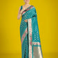 Monjolika Fashion Cyan blue Colour Banarasi Silk Zari Weaving Classic Saree | Swadesiicart