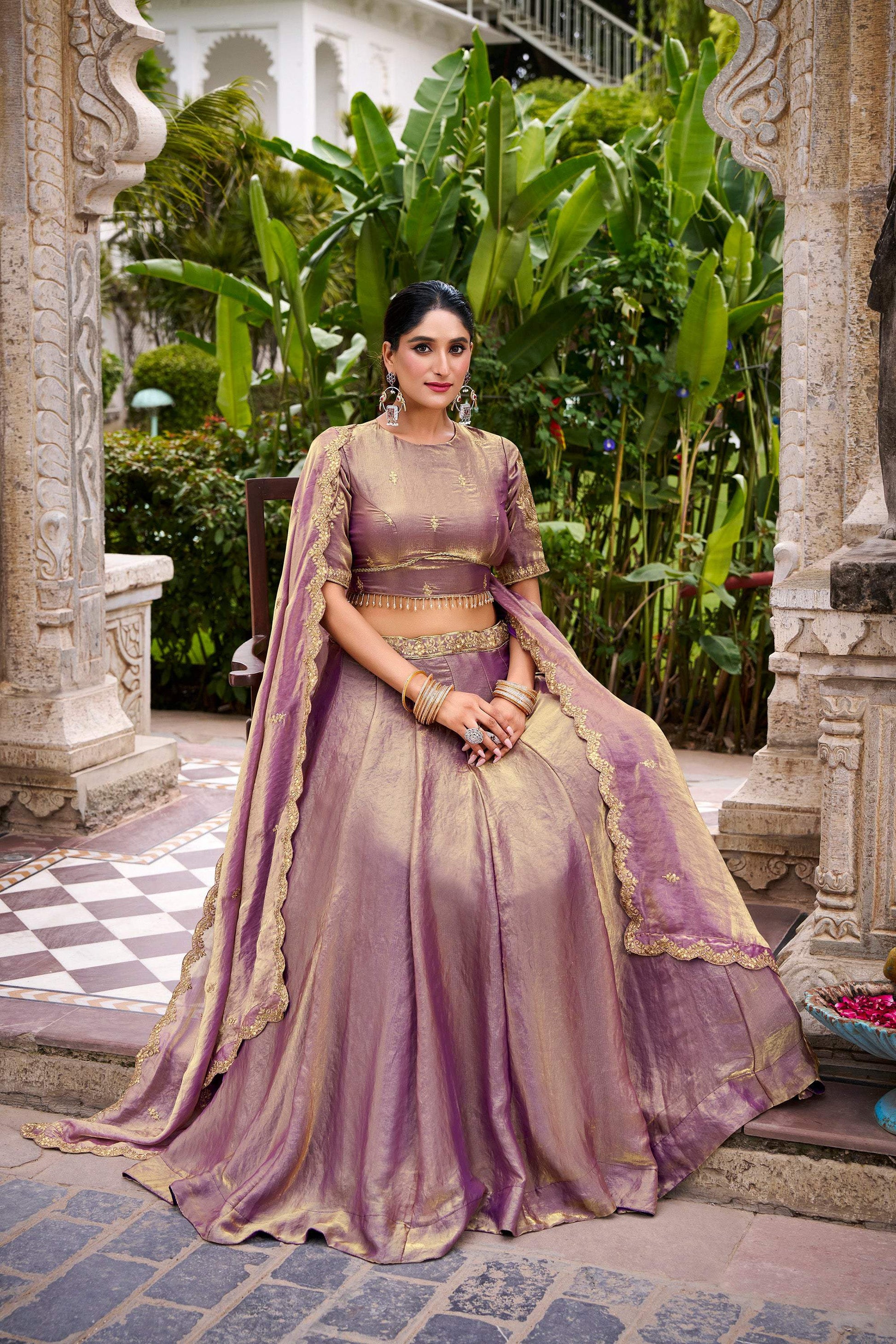 Lorenvalley Fashion Lavender Fendi Silk Sequins and Thread Embroidery Work Belt Lehenga Choli with Dupatta - Swadesiicart