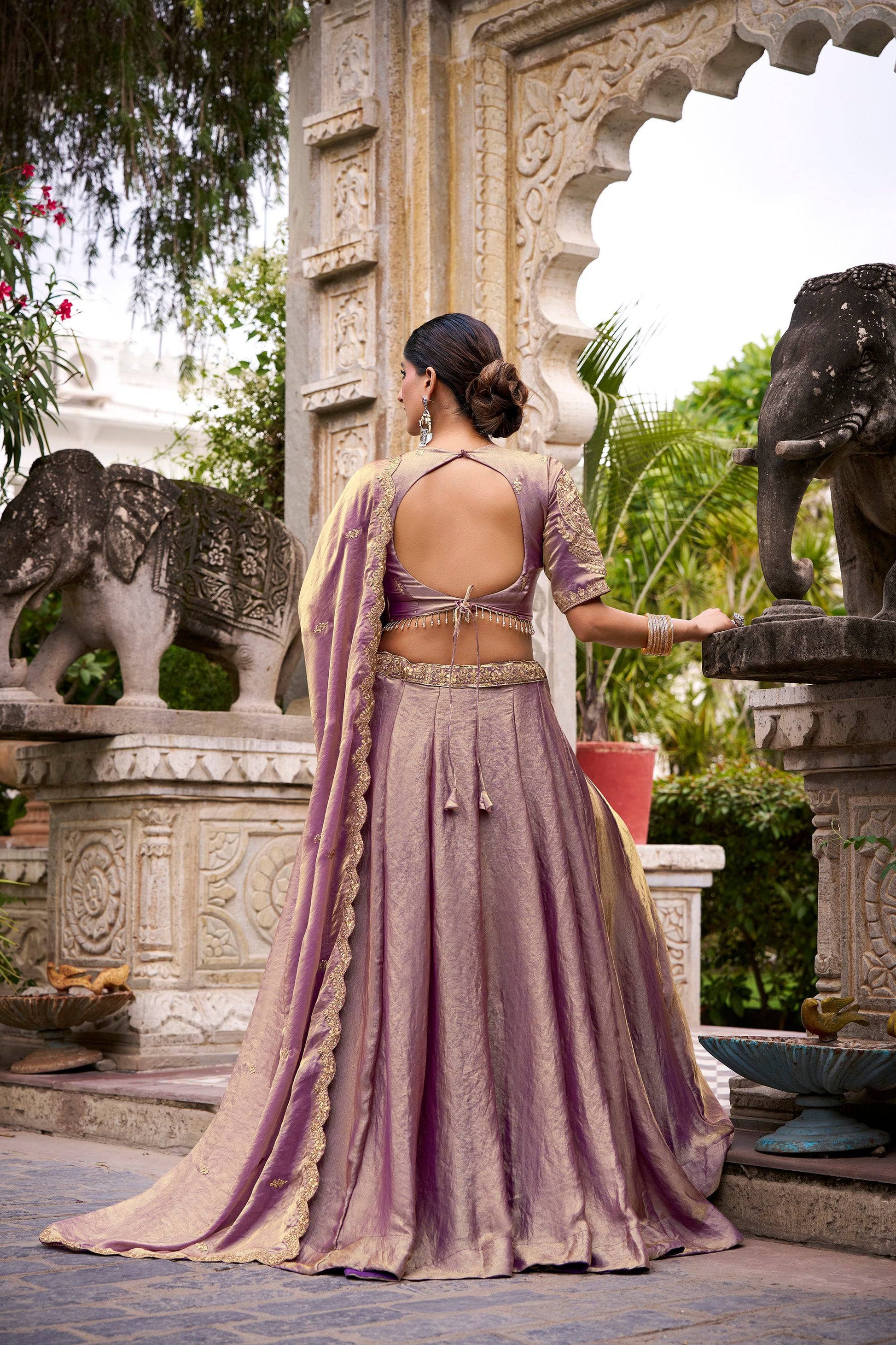 Lorenvalley Fashion Lavender Fendi Silk Sequins and Thread Embroidery Work Belt Lehenga Choli with Dupatta - Swadesiicart