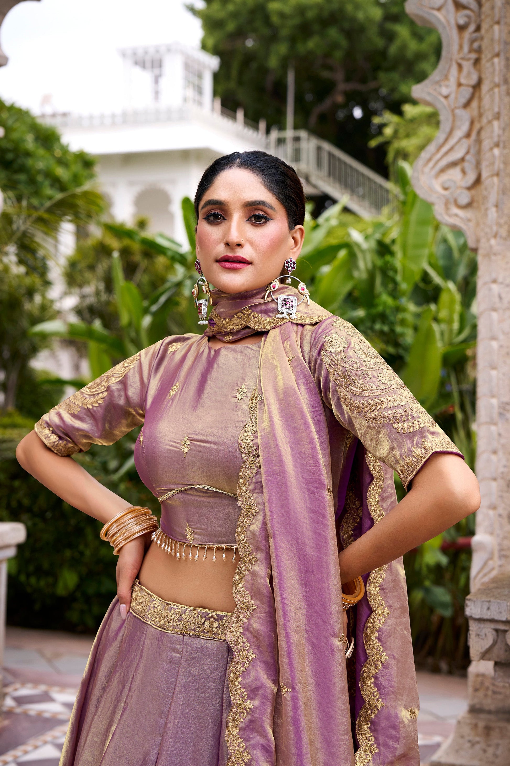 Lorenvalley Fashion Lavender Fendi Silk Sequins and Thread Embroidery Work Belt Lehenga Choli with Dupatta - Swadesiicart