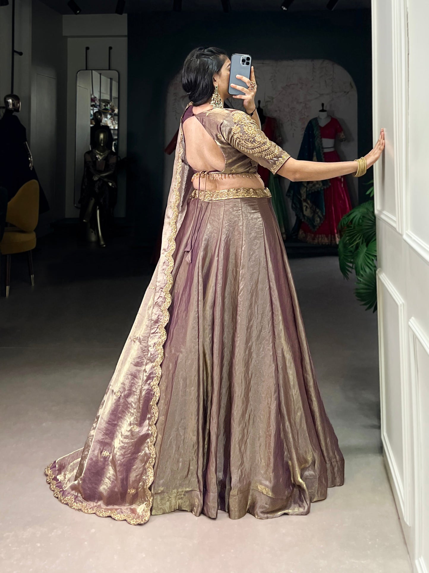Lorenvalley Lavender Fendi Silk Sequins and Thread Embroidery Work Belt Lehenga Choli with Dupatta | Swadesiicart