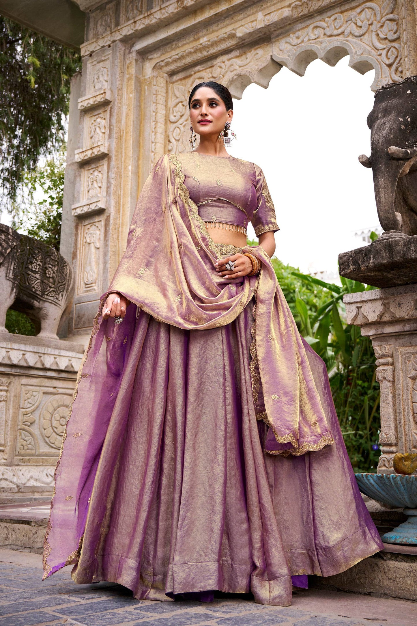 Lorenvalley Fashion Lavender Fendi Silk Sequins and Thread Embroidery Work Belt Lehenga Choli with Dupatta - Swadesiicart