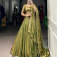 Lorenvalley Mahendi Fendi Silk Sequins and Thread Embroidery Work Belt Lehenga Choli with Dupatta | Swadesiicart
