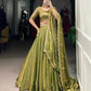 Lorenvalley Mahendi Fendi Silk Sequins and Thread Embroidery Work Belt Lehenga Choli with Dupatta | Swadesiicart