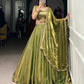 Lorenvalley Mahendi Fendi Silk Sequins and Thread Embroidery Work Belt Lehenga Choli with Dupatta | Swadesiicart