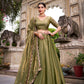 Lorenvalley Fashion Mahendi Fendi Silk Sequins and Thread Embroidery Work Belt Lehenga Choli with Dupatta - Swadesiicart
