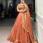 Lorenvalley Rosegold Fendi Silk Sequins and Thread Embroidery Work Belt Lehenga Choli with Dupatta | Swadesiicart