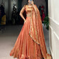 Lorenvalley Rosegold Fendi Silk Sequins and Thread Embroidery Work Belt Lehenga Choli with Dupatta | Swadesiicart