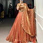 Lorenvalley Rosegold Fendi Silk Sequins and Thread Embroidery Work Belt Lehenga Choli with Dupatta | Swadesiicart