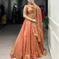 Lorenvalley Rosegold Fendi Silk Sequins and Thread Embroidery Work Belt Lehenga Choli with Dupatta | Swadesiicart