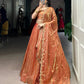 Lorenvalley Rosegold Fendi Silk Sequins and Thread Embroidery Work Belt Lehenga Choli with Dupatta | Swadesiicart