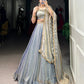 Lorenvalley Skyblue Fendi Silk Sequins and Thread Embroidery Work Belt Lehenga Choli with Dupatta | Swadesiicart