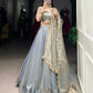 Lorenvalley Skyblue Fendi Silk Sequins and Thread Embroidery Work Belt Lehenga Choli with Dupatta | Swadesiicart