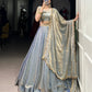 Lorenvalley Skyblue Fendi Silk Sequins and Thread Embroidery Work Belt Lehenga Choli with Dupatta | Swadesiicart