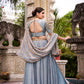 Lorenvalley Fashion Skyblue Fendi Silk Sequins and Thread Embroidery Work Belt Lehenga Choli with Dupatta - Swadesiicart