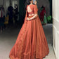 Lorenvalley Orange Pure Tussar Sequins and Thread Embroidery Work Belt Lehenga Choli with Dupatta | Swadesiicart