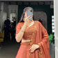 Lorenvalley Orange Pure Tussar Sequins and Thread Embroidery Work Belt Lehenga Choli with Dupatta | Swadesiicart