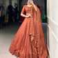 Lorenvalley Orange Pure Tussar Sequins and Thread Embroidery Work Belt Lehenga Choli with Dupatta | Swadesiicart
