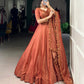 Lorenvalley Orange Pure Tussar Sequins and Thread Embroidery Work Belt Lehenga Choli with Dupatta | Swadesiicart