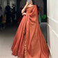 Lorenvalley Orange Pure Tussar Sequins and Thread Embroidery Work Belt Lehenga Choli with Dupatta | Swadesiicart