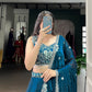 Lorenvalley Fashion Rama Fendi Silk Sequins and Thread Embroidery Work Belt Lehenga Choli with Dupatta | Swadesiicart