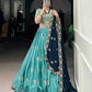 Lorenvalley Skyblue Slab Silk Sequins and Thread Embroidery Work Lehenga Choli with Dupatta | Swadesiicart