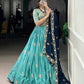 Lorenvalley Skyblue Slab Silk Sequins and Thread Embroidery Work Lehenga Choli with Dupatta | Swadesiicart