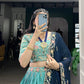 Lorenvalley Skyblue Slab Silk Sequins and Thread Embroidery Work Lehenga Choli with Dupatta | Swadesiicart
