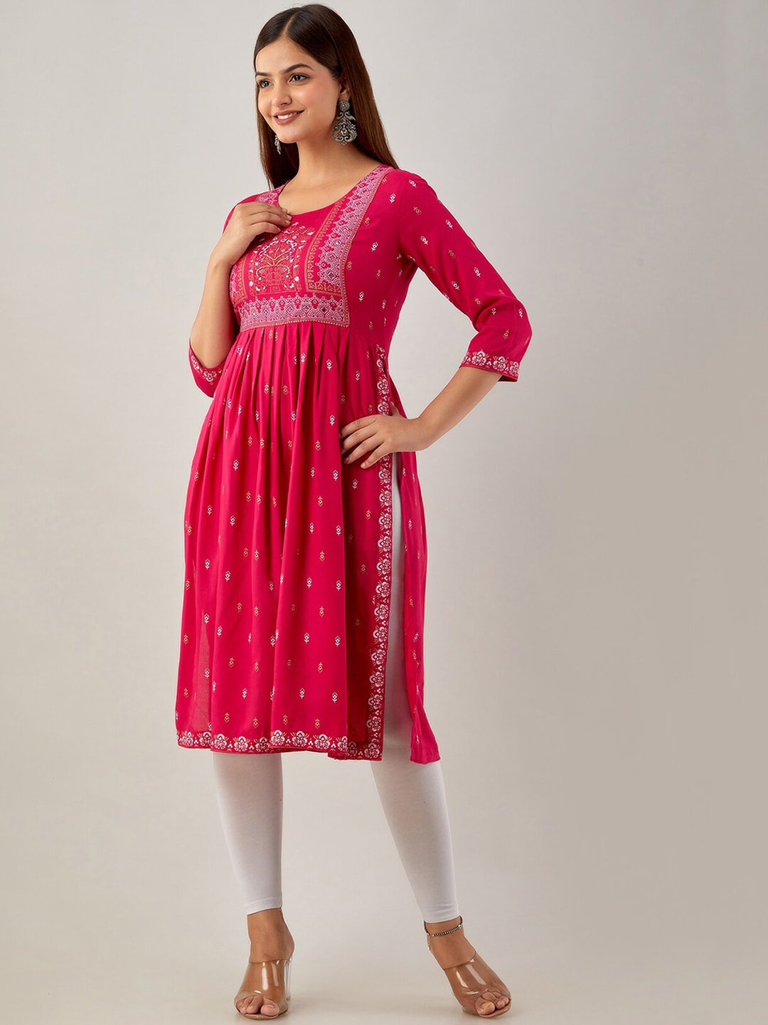 Kalini Ethnic Motifs Printed Mirror Work Kurta - Swadesiicart
