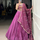Lorenvalley Pink Silk Crepe Sequins and Thread Embroidery Work Belt Lehenga Choli with Dupatta | Swadesiicart