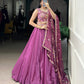 Lorenvalley Pink Silk Crepe Sequins and Thread Embroidery Work Belt Lehenga Choli with Dupatta | Swadesiicart