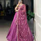 Lorenvalley Pink Silk Crepe Sequins and Thread Embroidery Work Belt Lehenga Choli with Dupatta | Swadesiicart