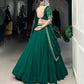 Lorenvalley Fashion Green Georgette Thread Embroidery Work Belt Lehenga Choli with Dupatta | Swadesiicart