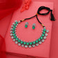 Tehzeeb Creations Silver Plated Green Colour Stone Jewellery Choker Necklace Set With Matching Pair of Stud Earrings - Swadesiicart