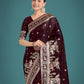 Monjolika Fashion Gorgeous Maroon Woven Banarasi Designer Satin Silk Saree | Swadesiicart